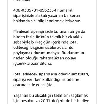 Amazondaki Satıcının Siparişimi Sebepsiz İptali