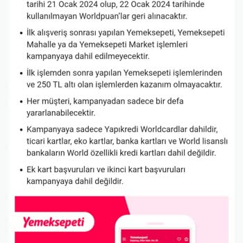 Yemeksepeti Worldpuan Vaadini Yerine Getirmiyor. Haklı Açıklamada Yok