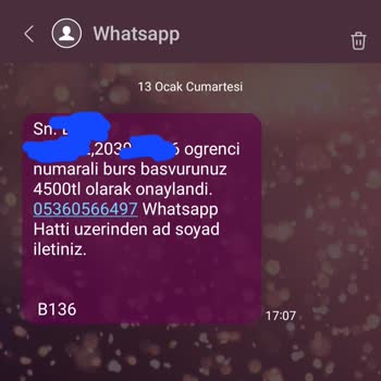 Üniversite Vakfı (universitevakfi.org) Üniversite Bursu.org Dan Okul Numarası Ve İsimle Gelen Burs Mesajı