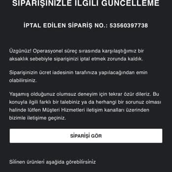 Zara Siparişi Sebepsiz İptal Etti