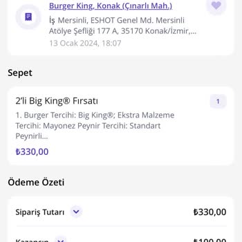 İzmir Çınarlı Burger King Sipariş Sorunu
