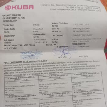 Kuba Motor Servisi Garantiye Giren Parçadan Para İstemesi