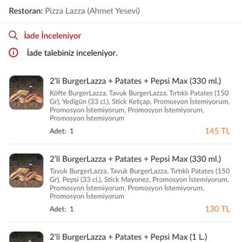 Trendyol PizzaLazza Pişmeyen Ürün Ve Eksik Yanlış Sipariş Gönderdi