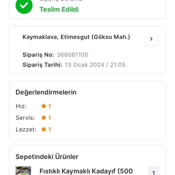 Kaymaklava Teslim Edilmeyen Sipariş