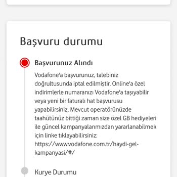 Vodafone Bilgim Dışında Başvuru İptali