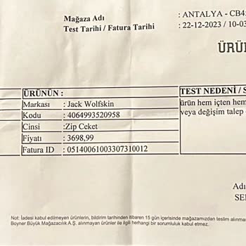 Boyner Zip Ceket Ayıplı Ürünü Kabul Etmiyor