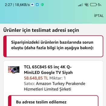 Amazon Adrese Teslim Edilemez Sorunu