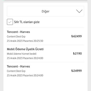 Vodafone Ve Tencent İznim Olmadan Faturam Üzerinden Alışveriş Yapmış
