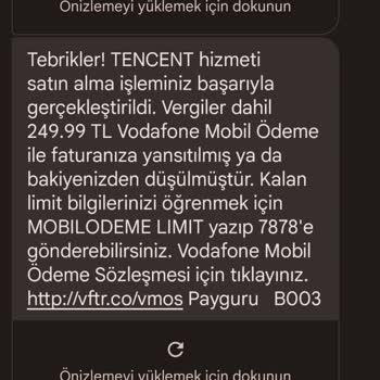 Vodafone Ve Tencent İznim Olmadan Faturam Üzerinden Alışveriş Yapmış