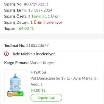 Trendyol Danone Hayat İçecek Teslimat Hk;