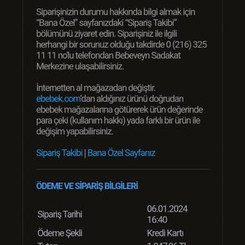ebebek Oluşturulan Siparişin Görünmemesi