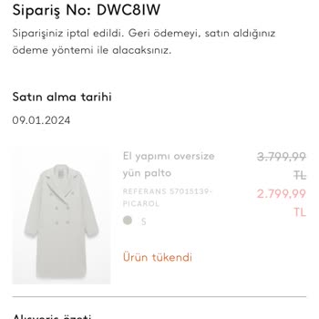 Mango Markasından Alınan Ürünün Tükendi Şikayeti