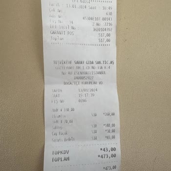 Marmara Park Saray Muhallebicisi Alınan Ek Servis Ücreti