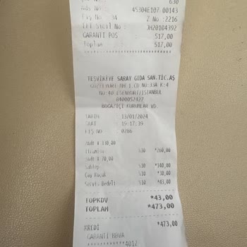 Marmara Park Saray Muhallebicisi Alınan Ek Servis Ücreti