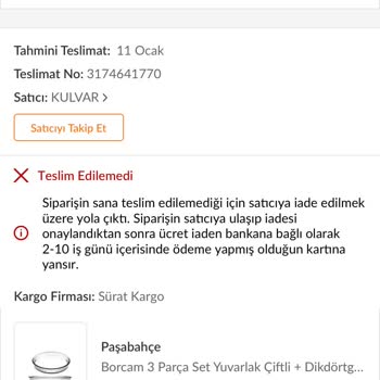 Trendyol Kulvar Satıcıdan İptal Ürün