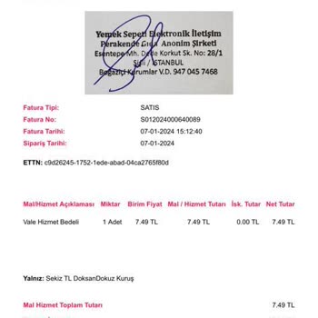 Yemeksepeti Sipariş İçin Fatura Veya Fiş Temin Edilememesi Sorunu