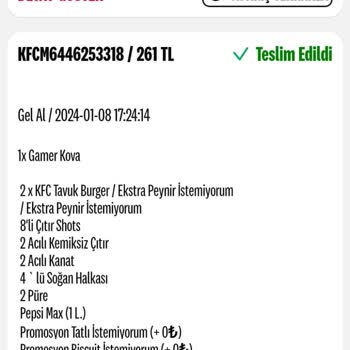 KFC Sipariş İade İsteği