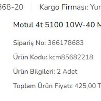 ÇiçekSepeti Motul Motosiklet Yağı Hayal Kırıklığı