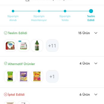 A101 Kapımda Uygulamasından Verilen Sipariş