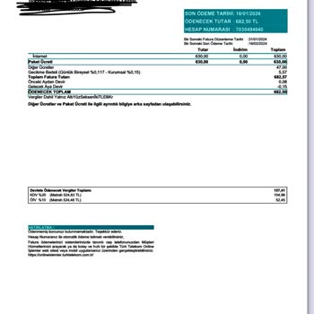 Türk Telekom Evde İnternet Fatura