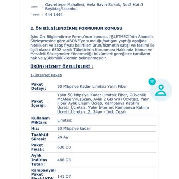 Türk Telekom Evde İnternet Fatura