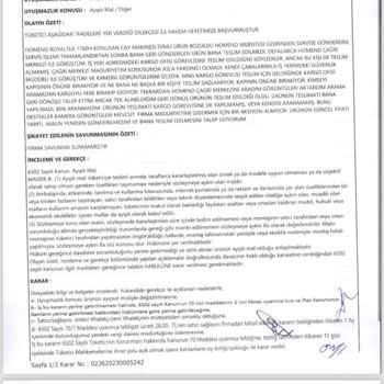 Homend Tüketici Hakem Heyeti Kararına Dahi Cevap Vermedi