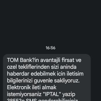 TOM Bank Tom Banktan Mesaj Geldi