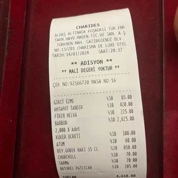 Charisma Hotel Kuşadası Kuşadası'ndaki Restoranda Yaşanan Hesap Sorunu