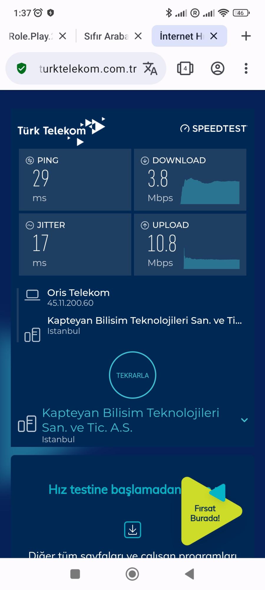 Oris Telekom nternet H z ok D k ikayetvar