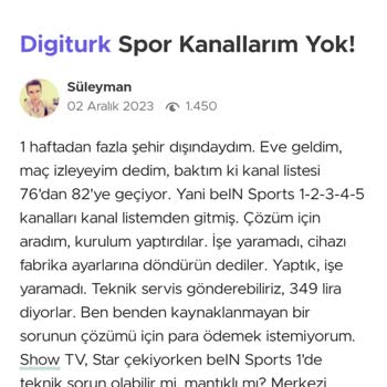 Digiturk Bozuk Uydu Alıcısı Eksik Kanal Sorun Çok Çözüm Yok