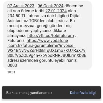 Vodafone Fazla Gelen Fatura