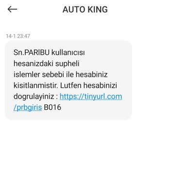 Kullanıcısı Olmadığım Paribu Adına Auto King'den Atılan SMS