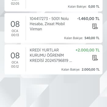 Ziraat Bankası Hesabımdan Harçlık Avans Tahsilatı Çekildi.