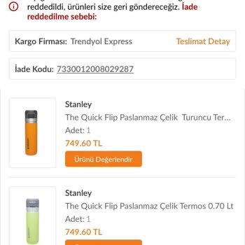 Trendyol Ürün İadem Kabul Edilmiyor