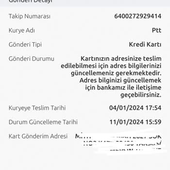 PTT Kargo Kredi Kartımın Teslim Edilememesi Ve Bilgi Verilmemesi