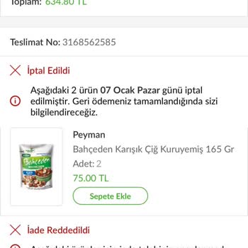 Carrefour SA Online Aldıklarım Teslim Edilmedi Ücretide İade Edilmedi