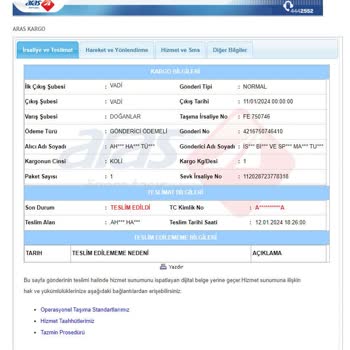 Aras Kargo Teslim Edilmeyen Ürünü Teslim Edilmiş Gibi Göstermek