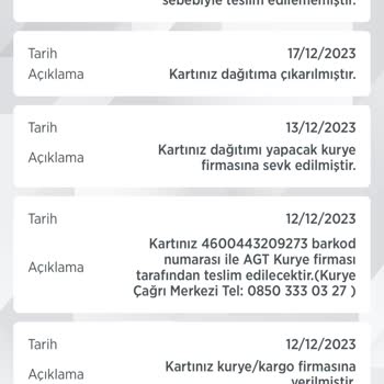 AGT Kurye Kartımı Teslim Etmiyor