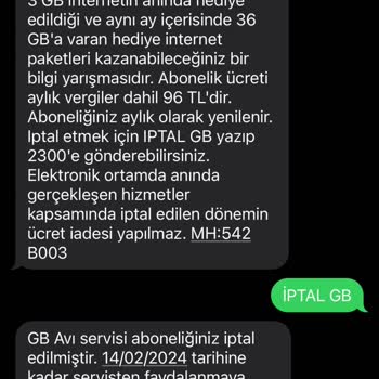 Vodafone Yanımda GB Avı Servisi Hizmeti