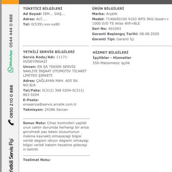 Arçelik Çamaşır Makinesi Pas Lekesi