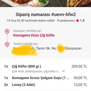 Yemeksepeti Siparişimi İade Ettim, Para İadem Yapılmadı.