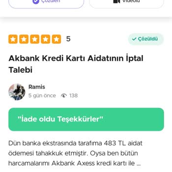 Akbank Axess Kart Aidat Ücreti İadesi