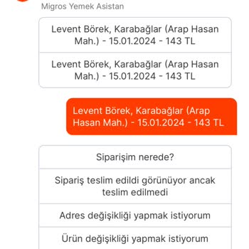 Migros Yemek-levent Börek Sipariş İptali