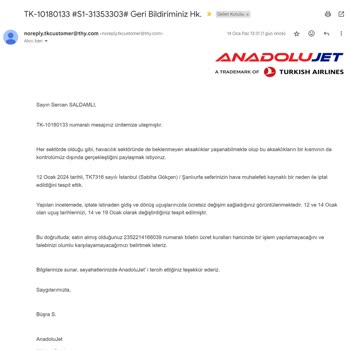 THY Uçuş İptali Mağduriyeti