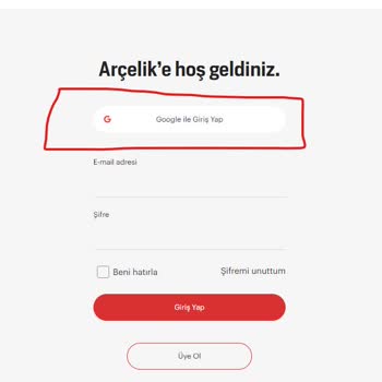 Arçelik Web Sitesine Google İle Giriş Seçeneği