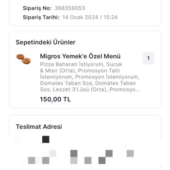 Migros Yemek/pizza Hut Boş Pizza Gönderimi