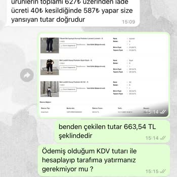 MyLove Butik İade Ödemesinin Eksik Yatırılması.