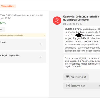 Hepsiburada Siparişimi İptal Etti. Para İadesi Yaptılar.