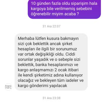 Nare Giyim Ürünleri Göndermiyor İade Yapmıyor