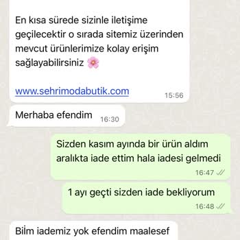 Şehrimoda Butik IBAN Alıp Ürün İadesi Yapmadı
